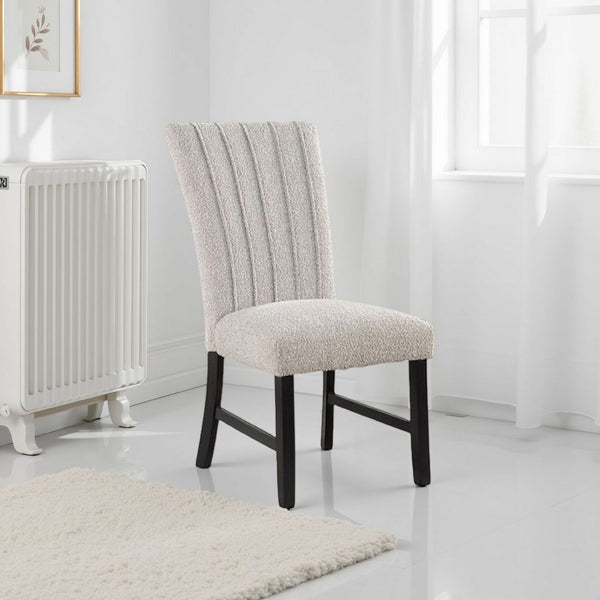 Reo Dining Side Chair Set of 2, Vertical Tufted Gray Boucle, Black  -BM332456