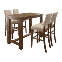Bega 5pc Bar Height Table and Chair Set, Ivory Linen, Rustic Oak Wood - BM332465