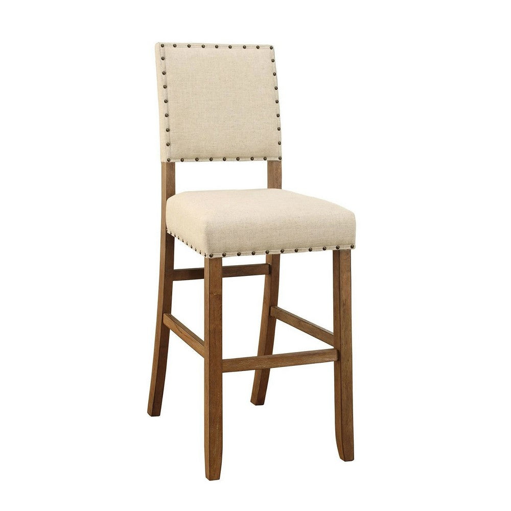 Bega 5pc Bar Height Table and Chair Set, Ivory Linen, Rustic Oak Wood - BM332465