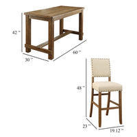 Bega 5pc Bar Height Table and Chair Set, Ivory Linen, Rustic Oak Wood - BM332465