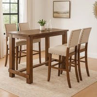 Bega 5pc Bar Height Table and Chair Set, Ivory Linen, Rustic Oak Wood - BM332465