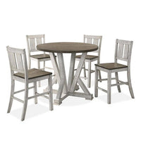 Koe 5pc Counter Height Round Table, Chair Set, White Brown Solid Wood - BM332493