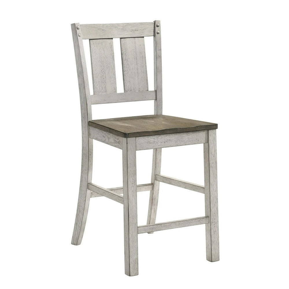 Koe 5pc Counter Height Round Table, Chair Set, White Brown Solid Wood - BM332493