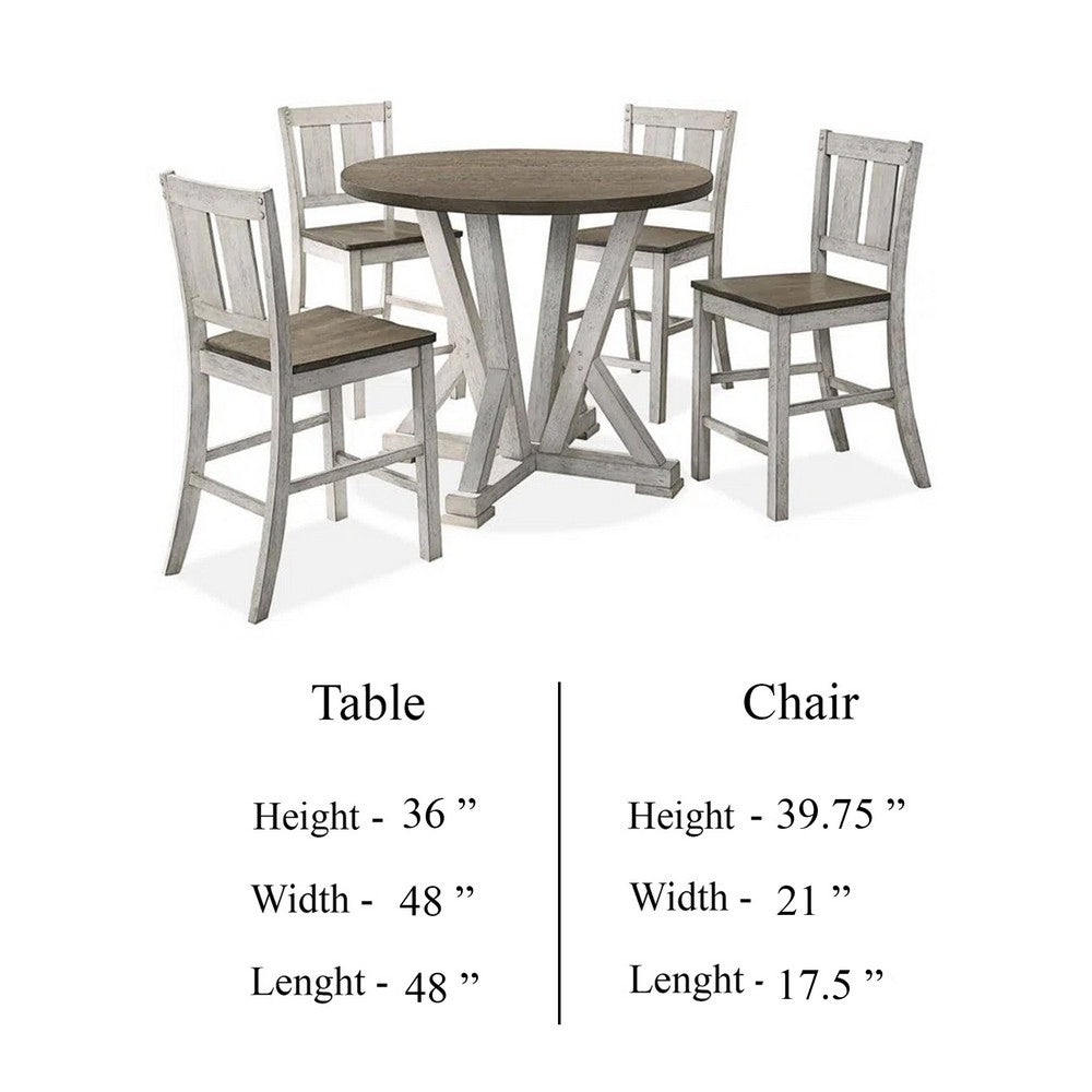 Koe 5pc Counter Height Round Table, Chair Set, White Brown Solid Wood - BM332493