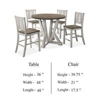 Koe 5pc Counter Height Round Table, Chair Set, White Brown Solid Wood - BM332493