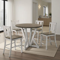 Koe 5pc Counter Height Round Table, Chair Set, White Brown Solid Wood - BM332493