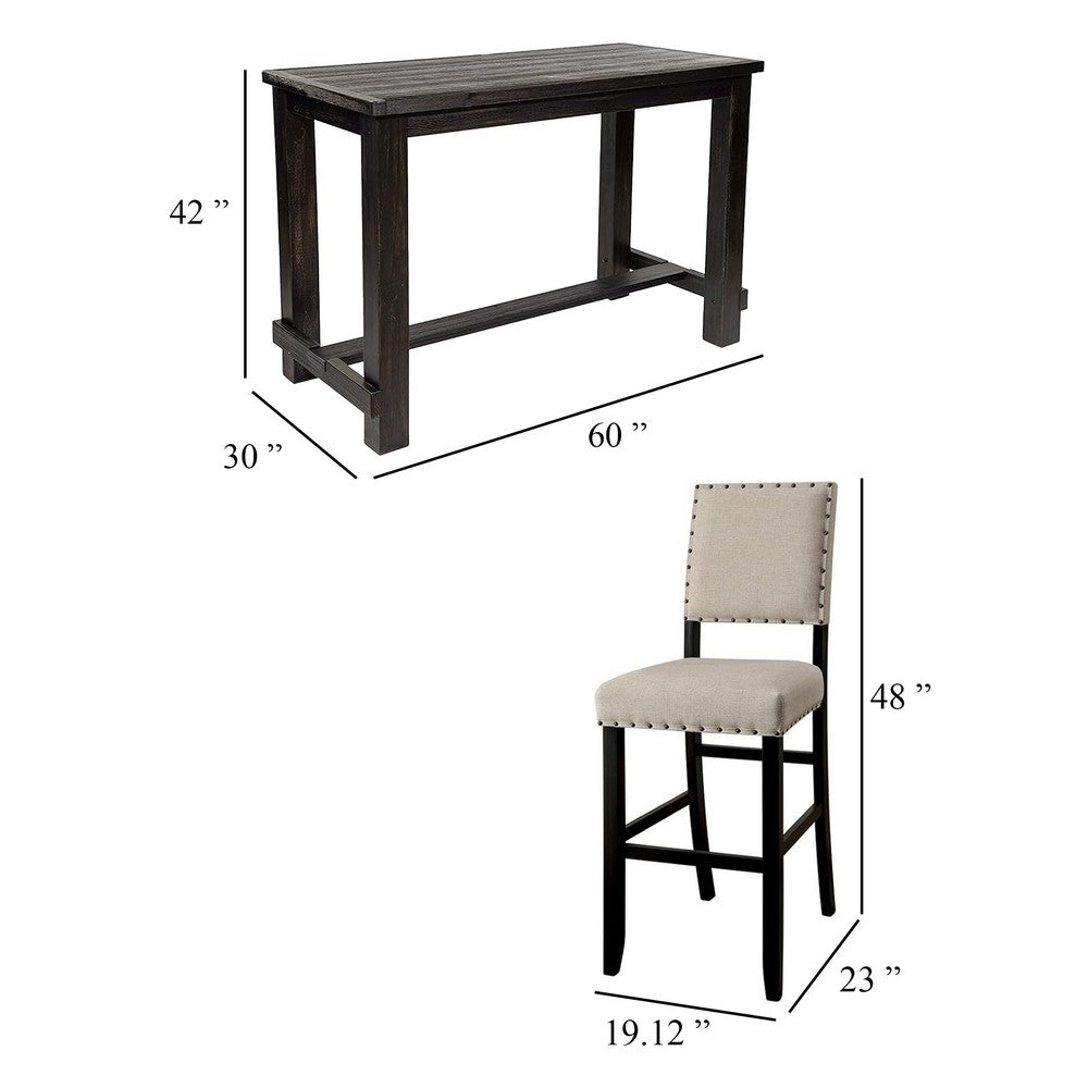 Bega 5pc Bar Height Table and Chair Set, Ivory, Black Solid Wood - BM332498