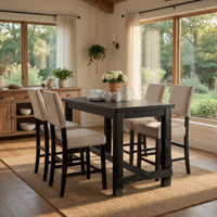 Bega 5pc Counter Height Table and Chair Set, Ivory Upholstery, Black - BM332501