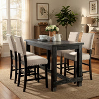 Bega 5pc Counter Height Table and Chair Set, Ivory Upholstery, Black - BM332501