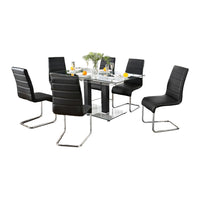 Fely 7pc Dining Table and Chair Set, Glass Top, Black Faux Leather - BM332504