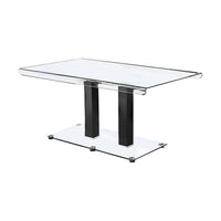 Fely 7pc Dining Table and Chair Set, Glass Top, Black Faux Leather - BM332504