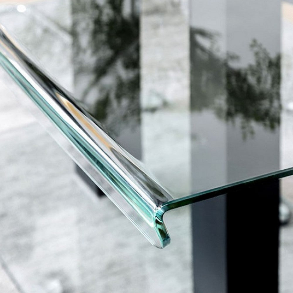 Fely 7pc Dining Table and Chair Set, Glass Top, Black Faux Leather - BM332504