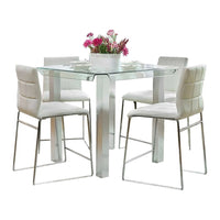 Fely 5pc Counter Height Table Chair Set, White Faux Leather, Glass Top - BM332505