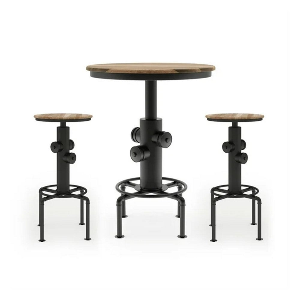 Ges 3pc Bar Table and Swivel Stool Set, 32 Inch Round Top, Black Metal - BM332507