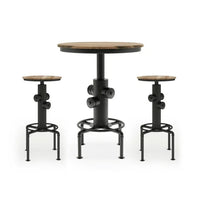 Ges 3pc Bar Table and Swivel Stool Set, 32 Inch Round Top, Black Metal - BM332507