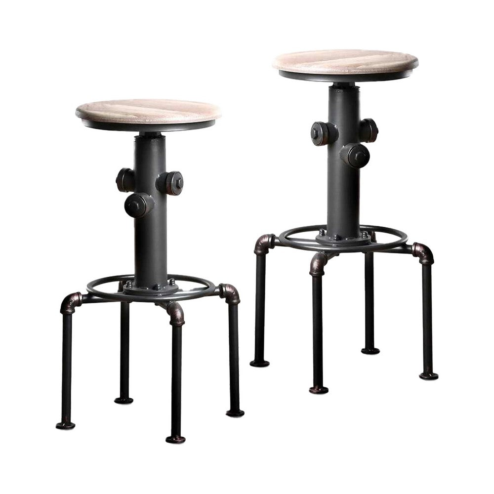 Ges 3pc Bar Table and Swivel Stool Set, 32 Inch Round Top, Black Metal - BM332507