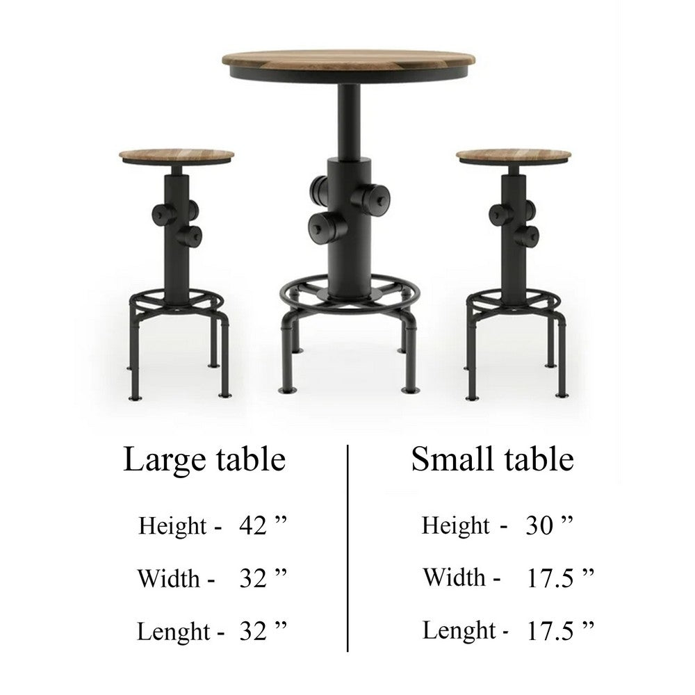 Ges 3pc Bar Table and Swivel Stool Set, 32 Inch Round Top, Black Metal - BM332507