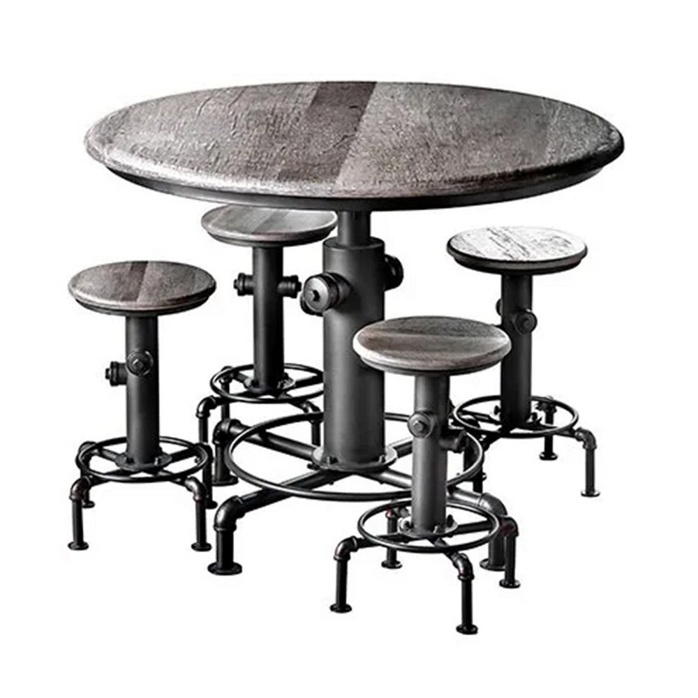 Ges 5pc Counter Table and Swivel Stool Set, 45 Inch Round, Black Metal - BM332508