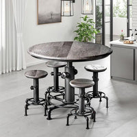 Ges 5pc Counter Table and Swivel Stool Set, 45 Inch Round, Black Metal - BM332508