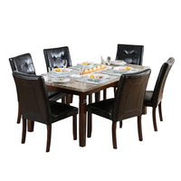 Ery 7pc Dining Table and Chair Set, Genuine Marble, Brown Faux Leather - BM332509