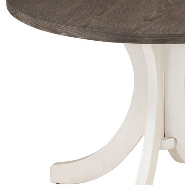 Aria Dining Table, 47 Inch Round Walnut Brown Top, White Flared Base - BM332526