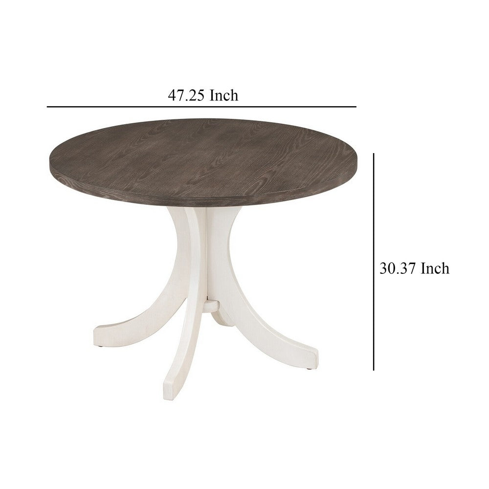 Aria Dining Table, 47 Inch Round Walnut Brown Top, White Flared Base - BM332526