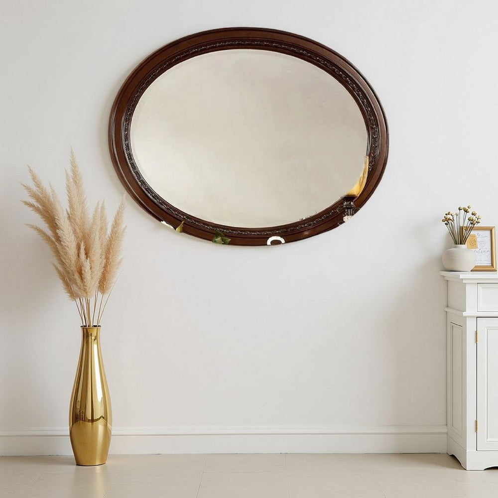 Lego Wall Mounting Mirror, 49 Inch Cherry Brown Solid Wood Oval Frame -BM332562