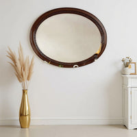 Lego Wall Mounting Mirror, 49 Inch Cherry Brown Solid Wood Oval Frame -BM332562