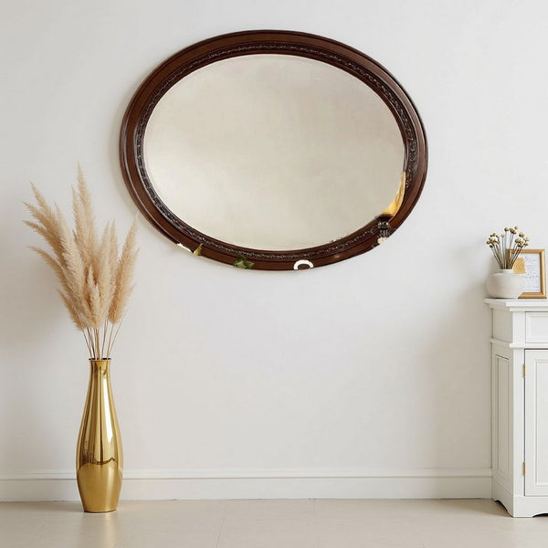 Lego Wall Mounting Mirror, 49 Inch Cherry Brown Solid Wood Oval Frame -BM332562