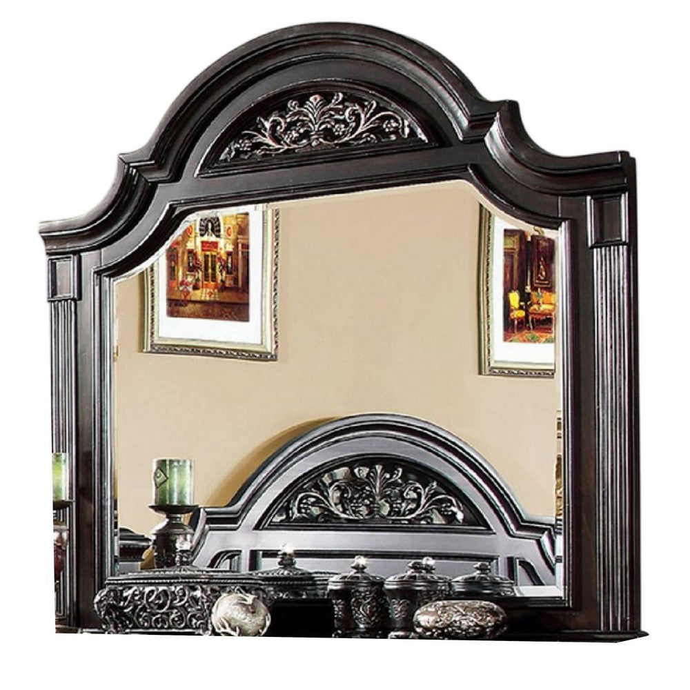 Recus Dresser Mirror, 49 Inch Carved Floral Walnut Brown Solid Wood -BM332566