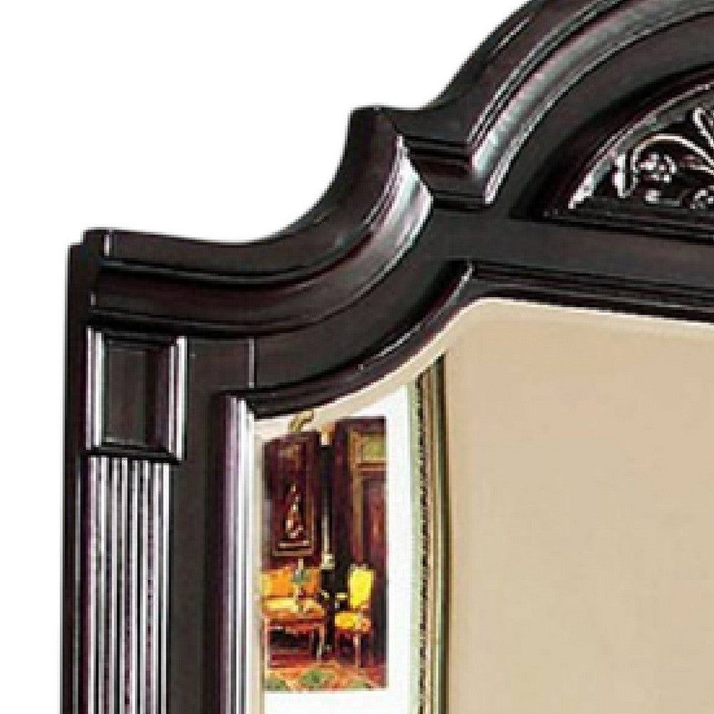 Recus Dresser Mirror, 49 Inch Carved Floral Walnut Brown Solid Wood -BM332566