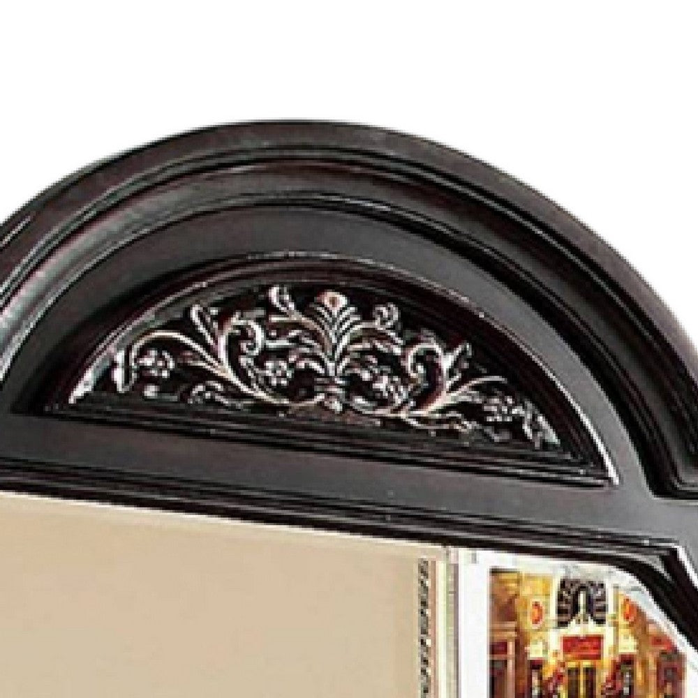 Recus Dresser Mirror, 49 Inch Carved Floral Walnut Brown Solid Wood -BM332566
