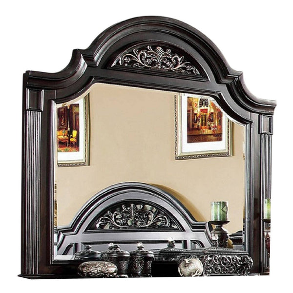 Recus Dresser Mirror, 49 Inch Carved Floral Walnut Brown Solid Wood -BM332566