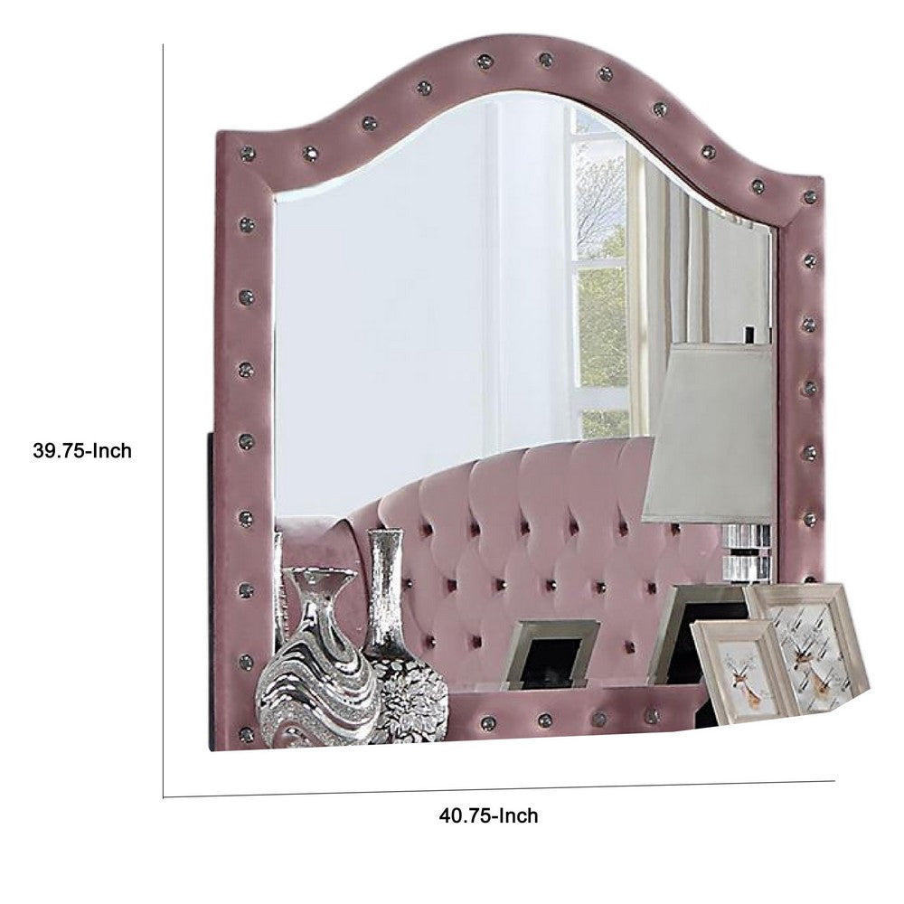 Zoha Dresser Mirror, Crystal Tuft Pink Flannelette Upholstery 41 Inch -BM332567