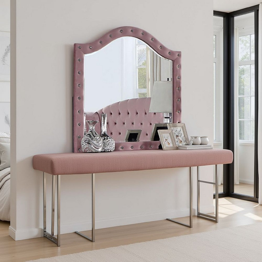 Zoha Dresser Mirror, Crystal Tuft Pink Flannelette Upholstery 41 Inch -BM332567
