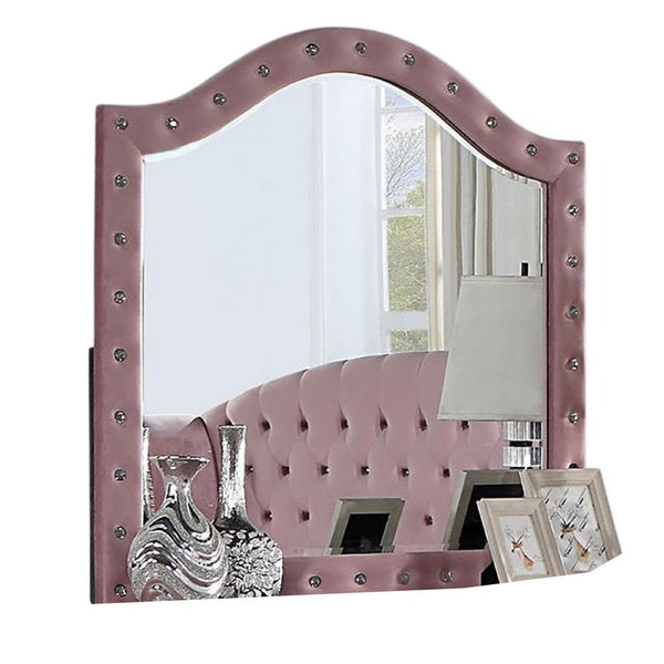 Zoha Dresser Mirror, Crystal Tuft Pink Flannelette Upholstery 41 Inch -BM332567