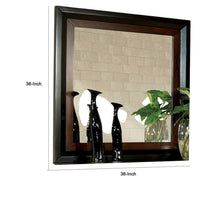 Nera Dresser Mirror, 38 Inch Dark Walnut Brown and Black Solid Wood -BM332568