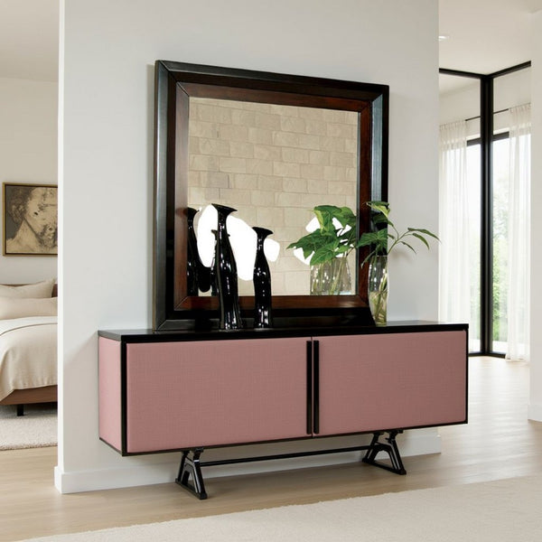 Nera Dresser Mirror, 38 Inch Dark Walnut Brown and Black Solid Wood -BM332568