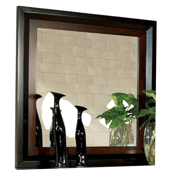 Nera Dresser Mirror, 38 Inch Dark Walnut Brown and Black Solid Wood -BM332568