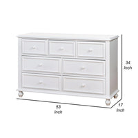 Kny Wide Dresser, 7 Drawers, Turned Feet, Traditional White Solid Wood -BM332569