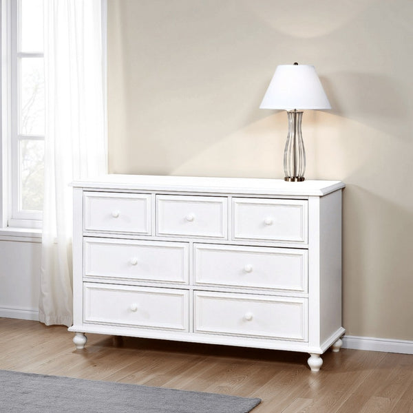 Kny Wide Dresser, 7 Drawers, Turned Feet, Traditional White Solid Wood -BM332569