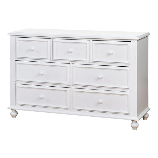 Kny Wide Dresser, 7 Drawers, Turned Feet, Traditional White Solid Wood -BM332569