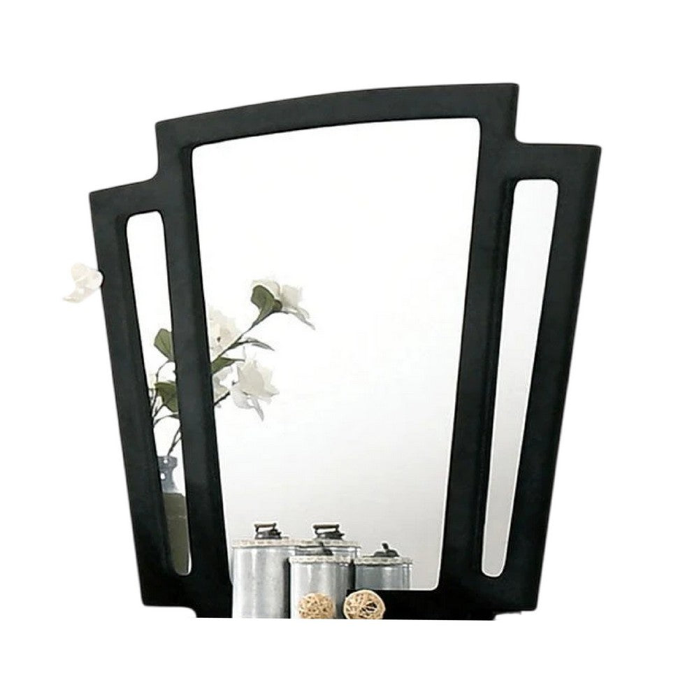 Ino Dresser Mirror, 44 Inch Black Fabric Upholstered 3 Panel Frame -BM332570