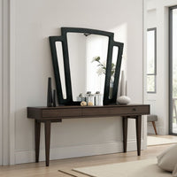 Ino Dresser Mirror, 44 Inch Black Fabric Upholstered 3 Panel Frame -BM332570