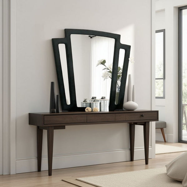 Ino Dresser Mirror, 44 Inch Black Fabric Upholstered 3 Panel Frame -BM332570