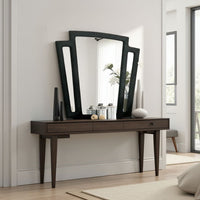 Ino Dresser Mirror, 44 Inch Black Fabric Upholstered 3 Panel Frame -BM332570
