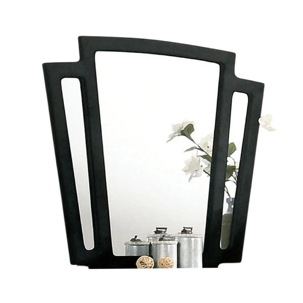 Ino Dresser Mirror, 44 Inch Black Fabric Upholstered 3 Panel Frame -BM332570