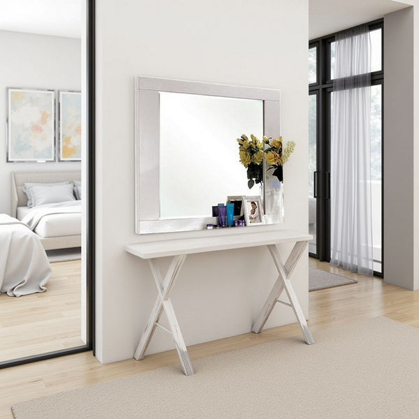 Gely Dresser Mirror, 46 Inch Glossy White Lacquer, Solid Wood Frame -BM332571