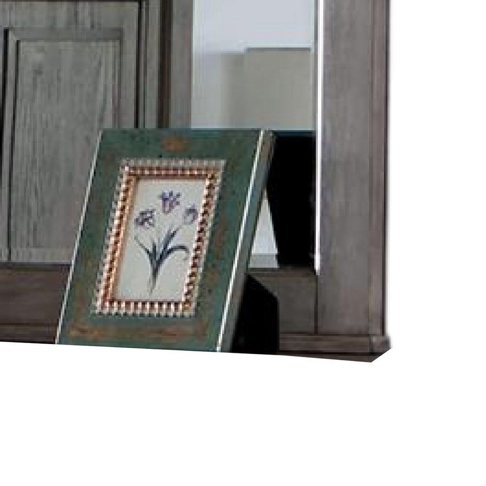Dory Dresser Mirror, 42 Inch Rectangular, Farmhouse Gray Solid Wood -BM332574