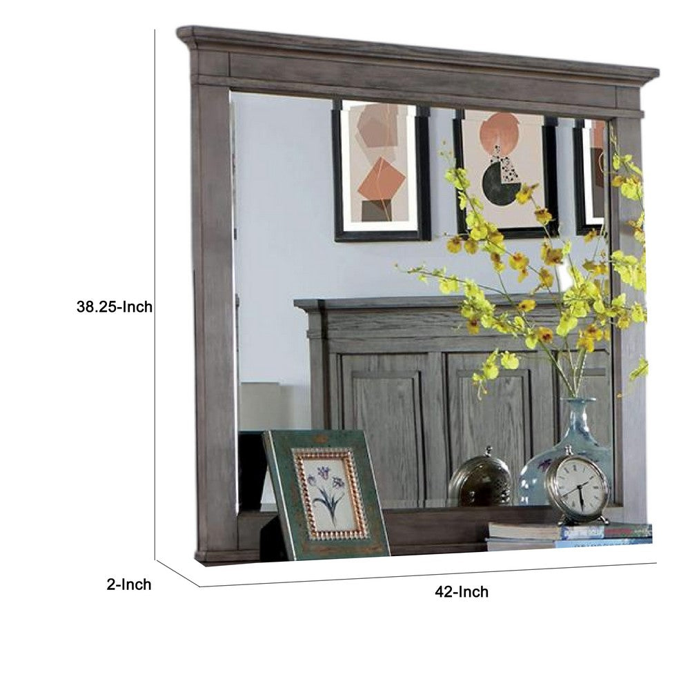 Dory Dresser Mirror, 42 Inch Rectangular, Farmhouse Gray Solid Wood -BM332574